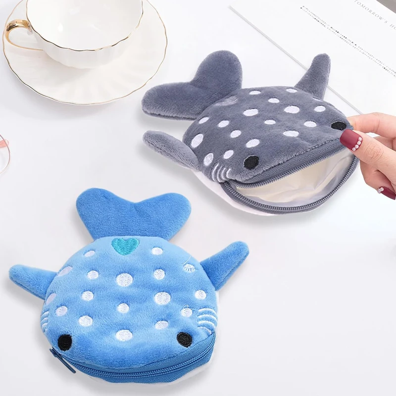 Children‘s Plush Blue Small Whales Coin Purse Kawaii Money Purse Wallet Candy Zipper Pouch Boy Girls Keys Earphone  Storage Bags