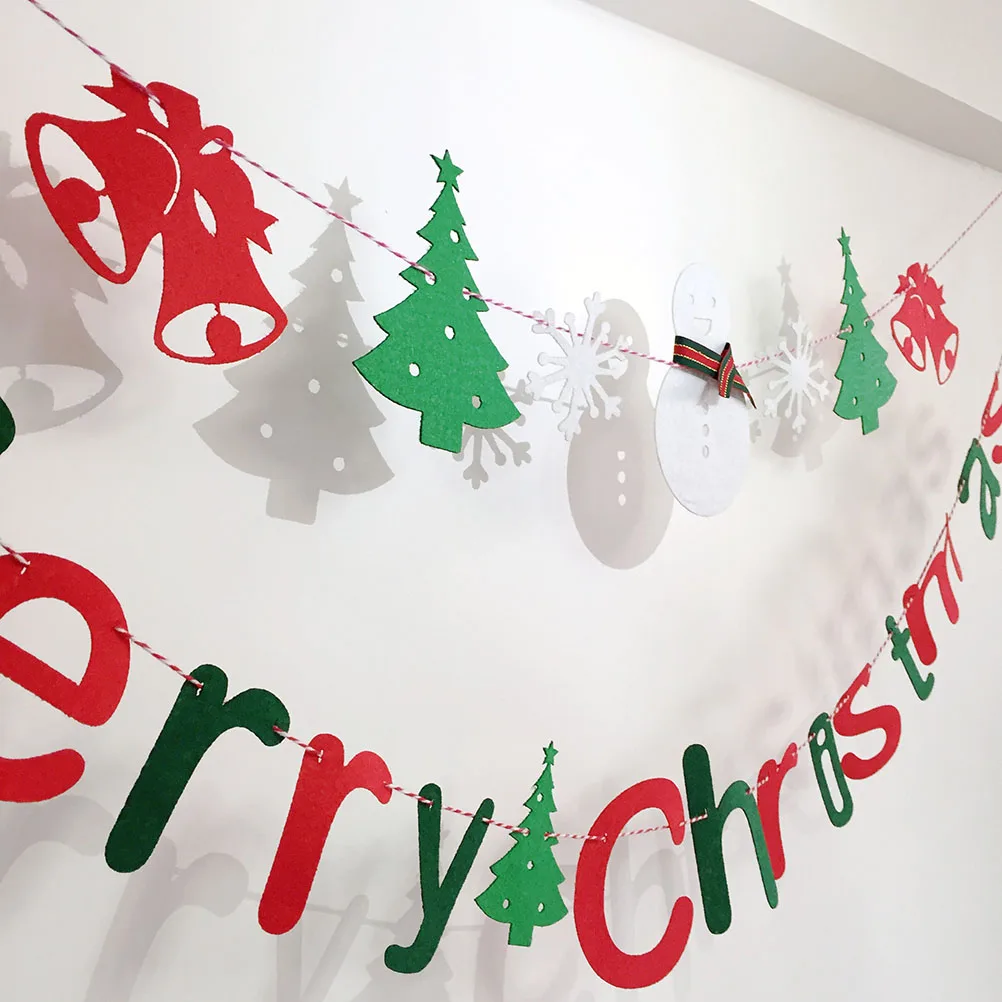 

Merry Christmas Snowman Letters Bunting Flags Non Woven Fabric Tough Party Decoration Indoor Outdoor Banner