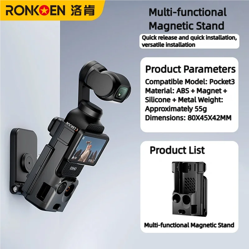 Ronkoen PZ-01 Magnetische Hoes voor DJI Osmo Pocket 3 met Afneembare MagSafe Plaat en Verstelbare Statiefbevestiging Camera Accessoires