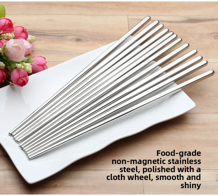 Durable 304 Stainl Steel Chopstis Square Anti-slip Heat-resistant Hollow Insulation Children's Public Use Chopstis