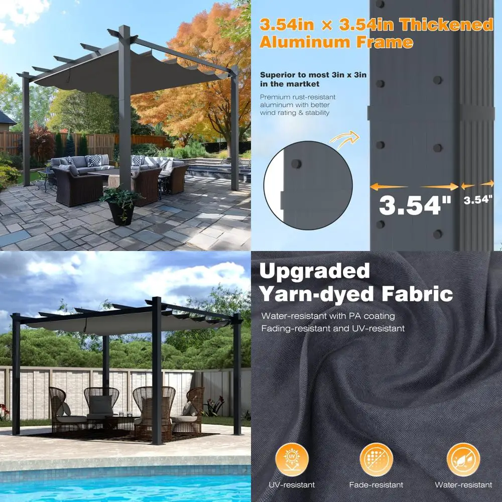 

Aluminum Pergola with Sturdy Posts and Enhanced Retractable Canopy, Heavy-Duty Outdoor Shelter for Garden Use