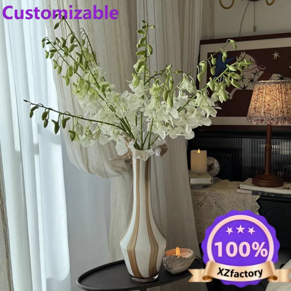 Factory Direct 2026 Medieval style niche art design sense large floor-to-ceiling high glass slender neck hydroponic flower arran