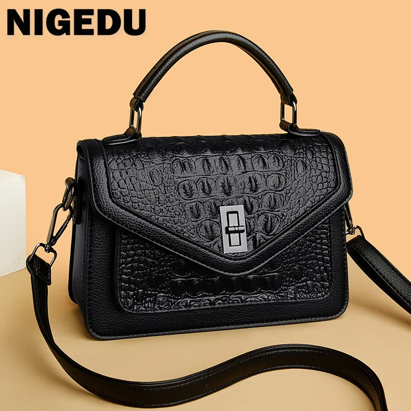 

Fashion Crocodile women handbag small PU Leather Shoulder Crossbody Bag Brand design ladies totes female flap Sling bag black