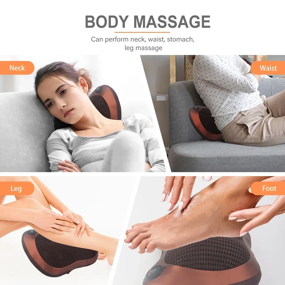 Massage Pillow Relaxation Vibrator Electric Head Shoulder Back Heating Kneading Infrared Therapy Pillow 3D shiatsu Neck Massager