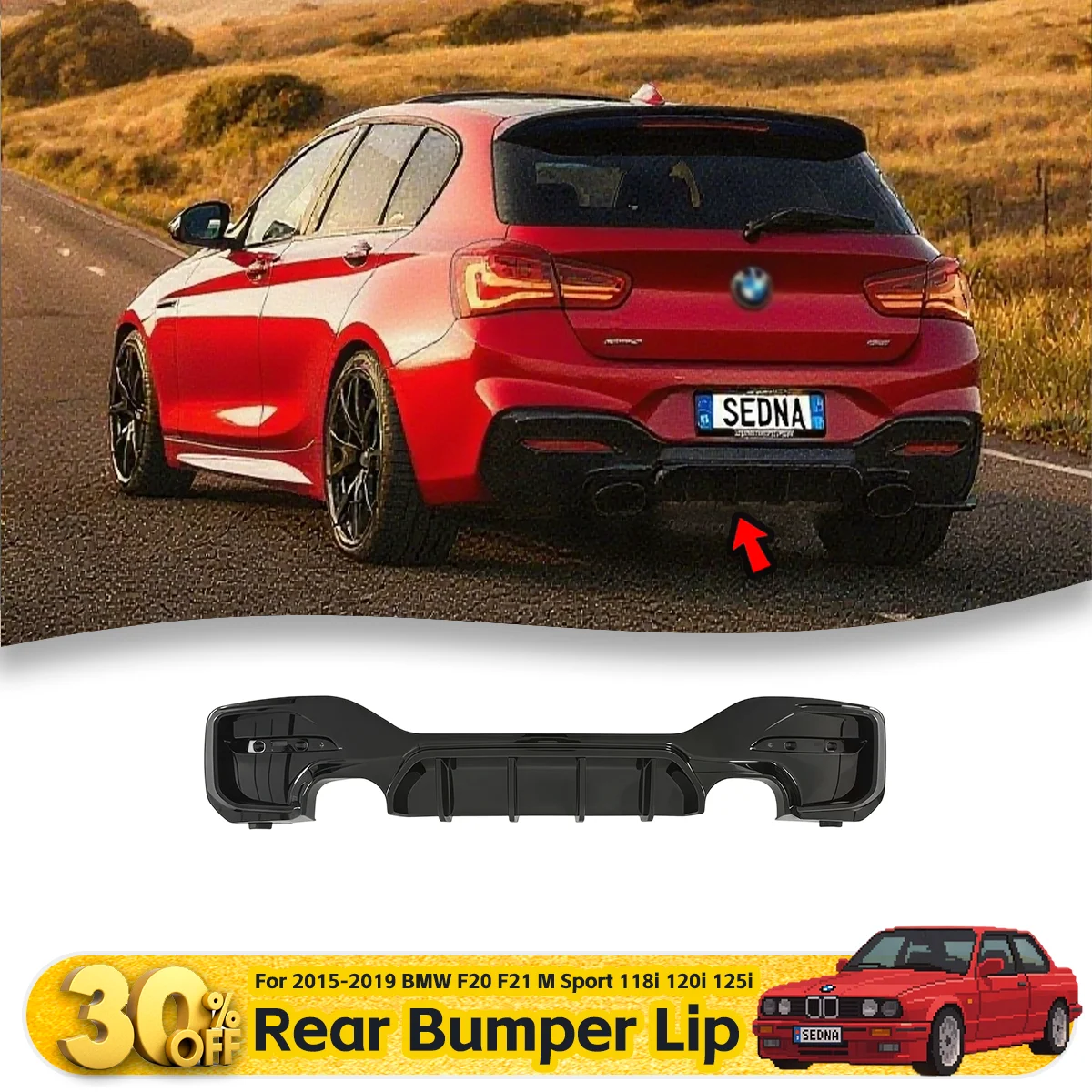 

Gloss Black Rear Bumper Diffuser & Rear Lip Spoiler for 2015-2019 BMW F20 F21 M Sport 118i 120i 125i Car Accessories
