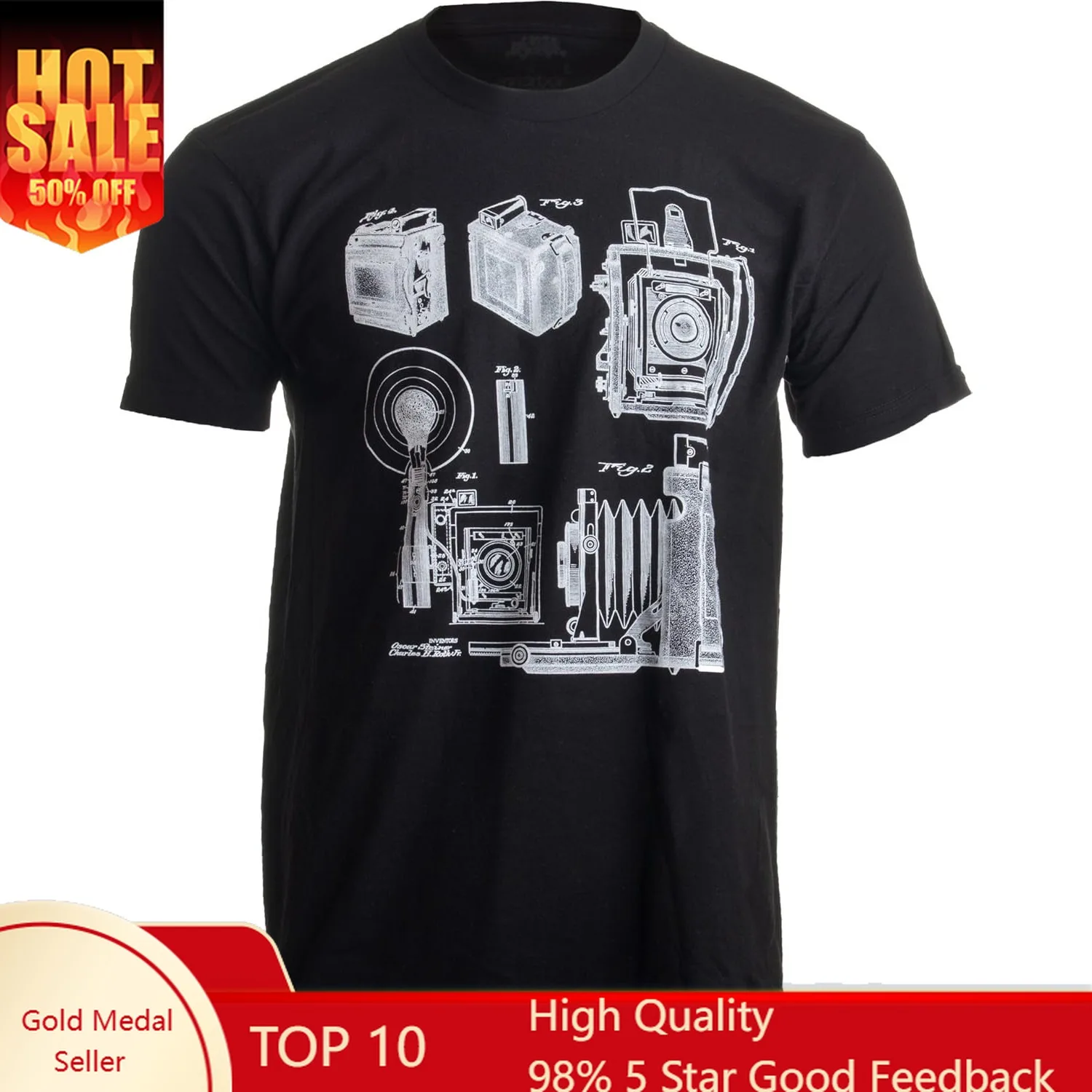 

1938 Graflex Speed Graphic Camera Patent Drawing | Photographer Unisex T-Shirt