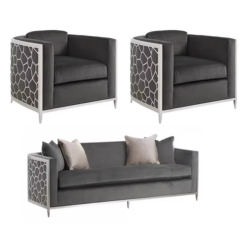 Luxury Modern Sectional Sofas Set 3 and 2 Seater Couch for Small Space Home Living Room Stainless Steel Gold Frame 3 Seats Sofa