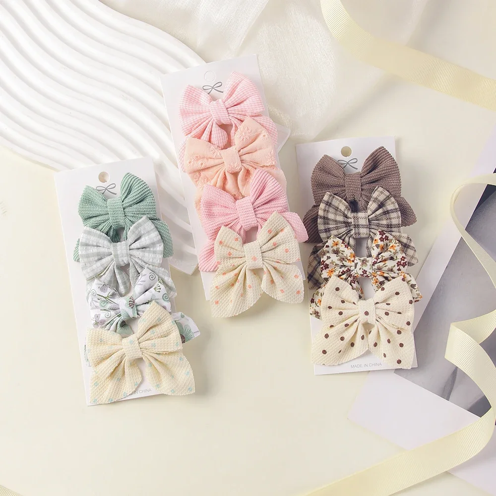 4Pcs/set Spring Summer Kids New Floral Printed Bows Hair Clip Fresh Cute Hair Pins Barrettes Headwear Girls Hair Accessories