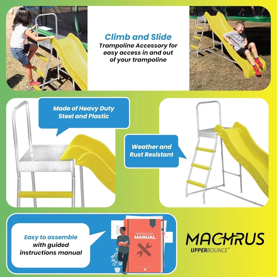 Machrus Upper Bounce Trampoline Step N Slide Fun Indoor and Outdoor Ladder and Wave Slide Set Perfect for Round or Rectangle Tr