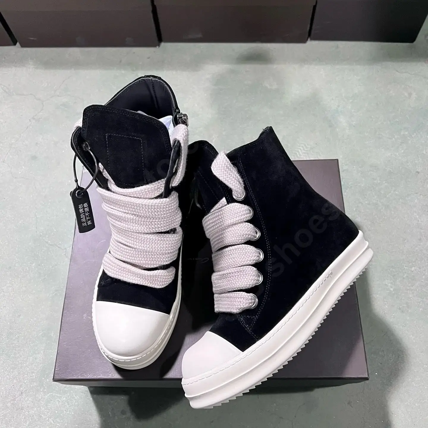 Ricks Men Shoe RO High Top Sneaker Women Casual Shoe Owens Leather Shoes Black Suede Shoe Luxury Jumbo Lace Sneaker Zipper Boots