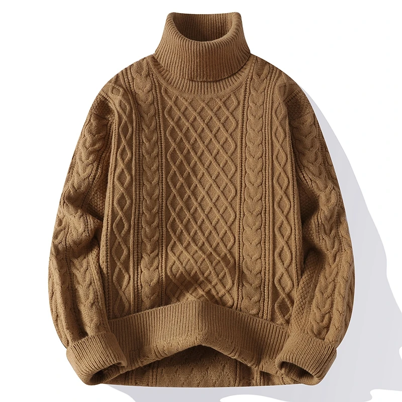 Luxury Man Long-Sleeved Knitwear High Neck Fleece-Lined Thickened Solid Color European American Style Sweater Leisure Men's Wear