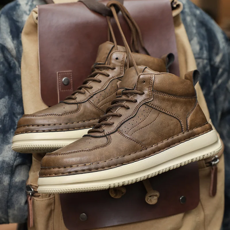 

Men High Top Boots with Lace Up Handmade Stitching Comfortable Classic Business Casual Men Boots