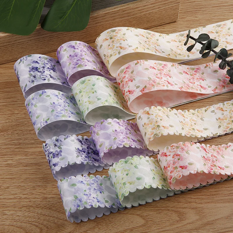 10 Yards 48 Yards 35MM 40MM Wavy Edge Light Polyester Cotton Printing Flowers Ribbon Hair Bows DIY Crafts Handmade Accessories