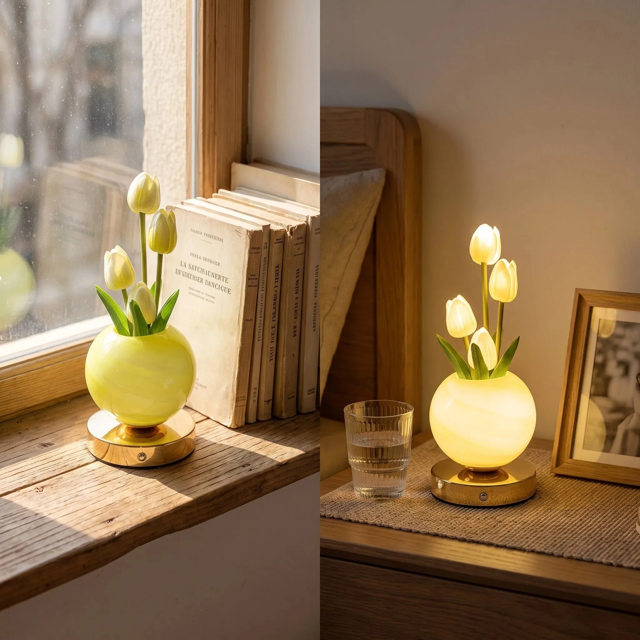 Tulip LED Night Light - USB Rechargeable Simulation Flower Bouquet Touch Dimming for Bedroom Decor