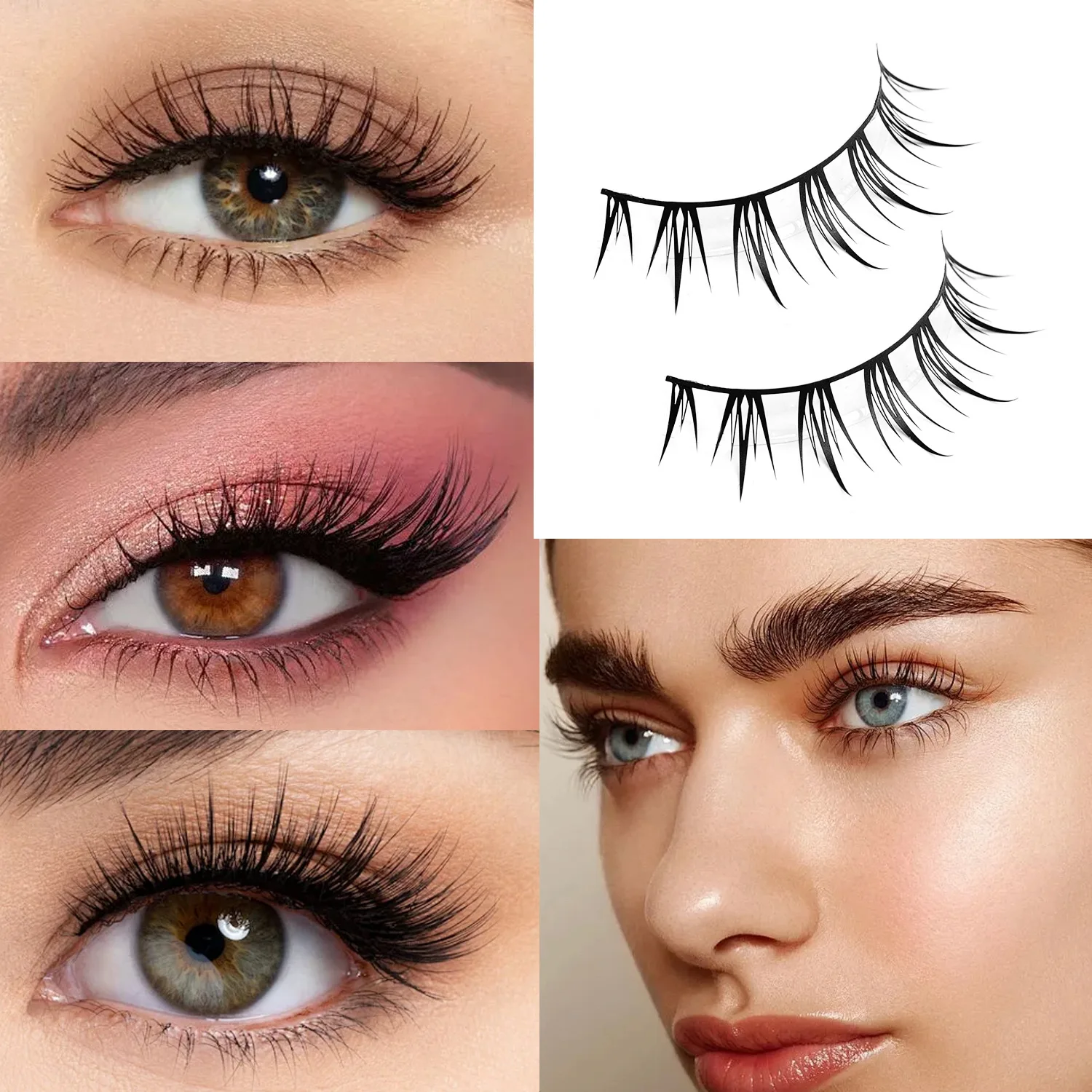 5pcs 0.04mm Flat Band One Strip False Eyelashes, Ultra Lightweight European & American Thick Style Comfortable Eye Makeup Lashes