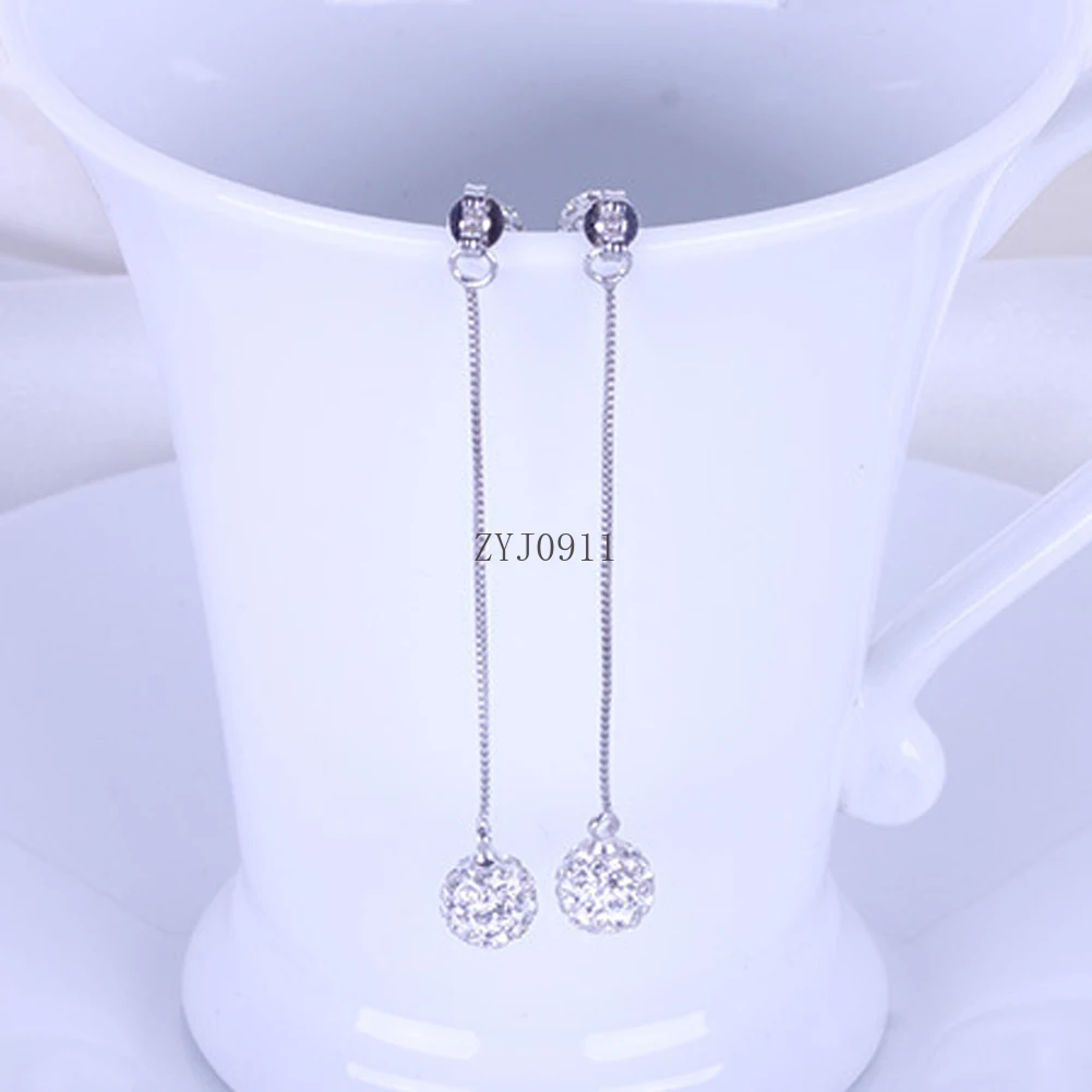 جديد وصول موضة شامبالا كريستال 925 الفضة إبرة السيدات شرابة طويلة إسقاط أقراط مجوهرات هدية عيد ميلاد النساء
