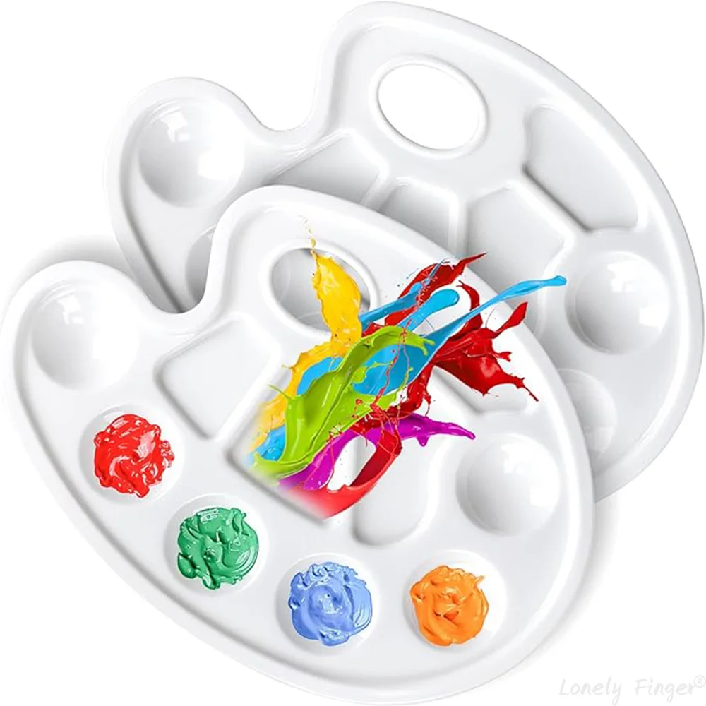 White Oval Paint Palette Tray, Plastic Paint Tray Palette, Paint Pallets with Thumb Hole for Painting or DIY Craft Class