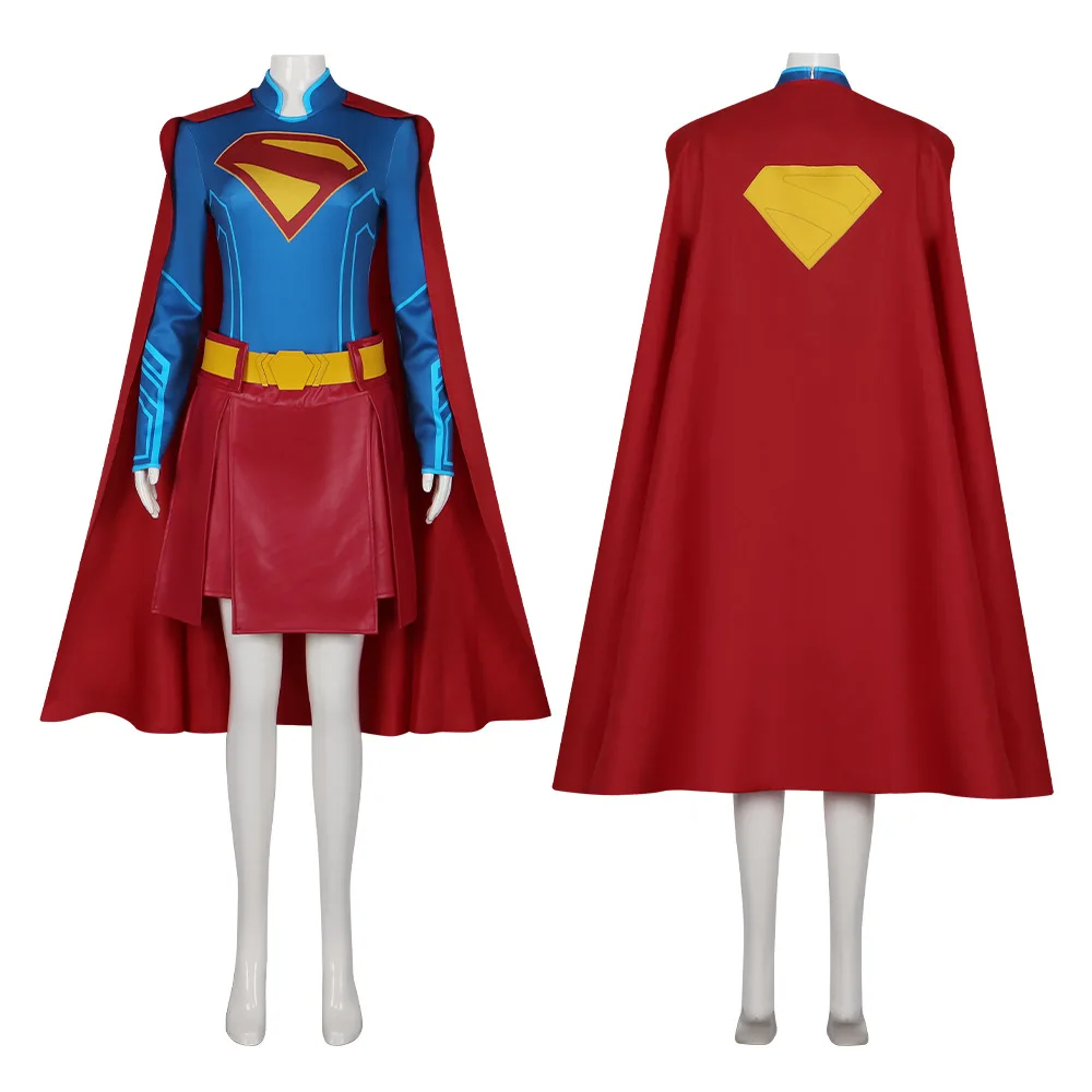 

Women Fantasy Warrior Role Play Outfit Set Blue Long Sleeve Top Red Skirt Cape Belt Full Suit For Halloween Carnival Party Dress