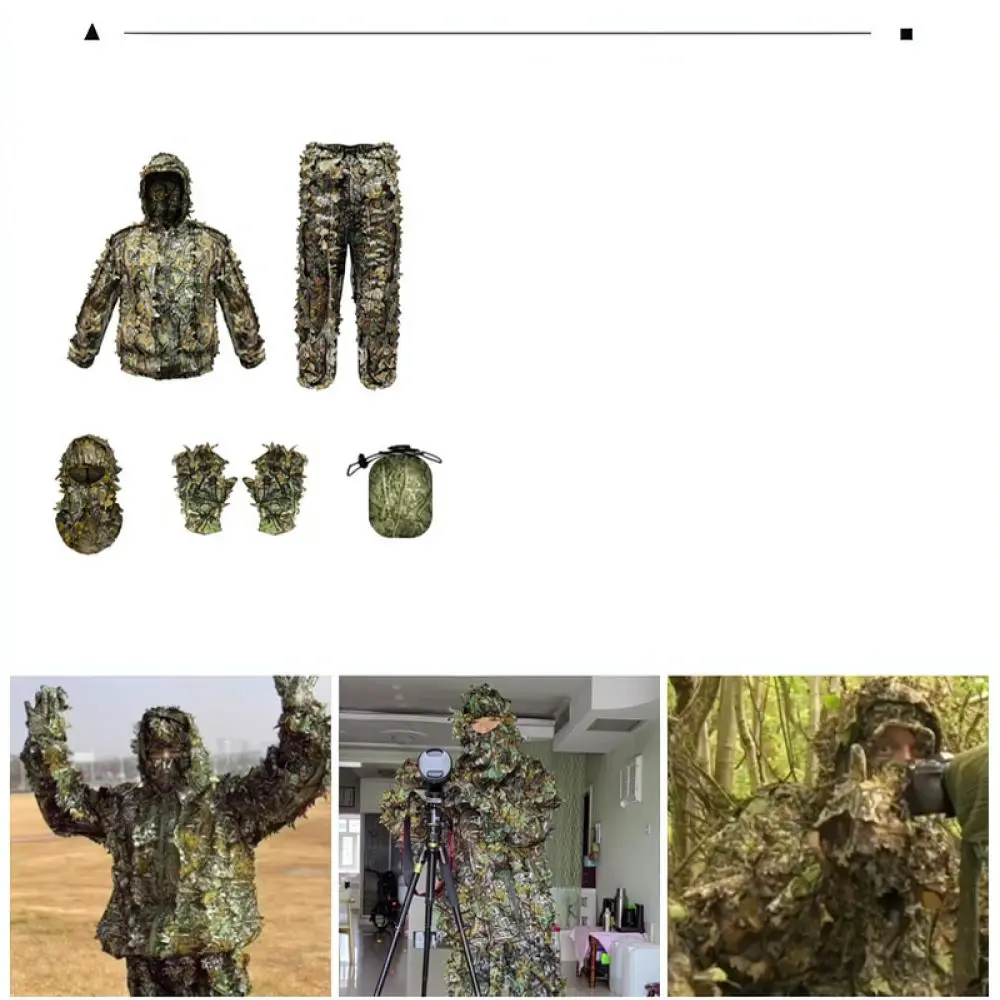 Lightweight 3D Bionic Leaf Camo Ghillie Cloak Breathable Hunting Suit For Birding Photography Tactical Concealment Gear