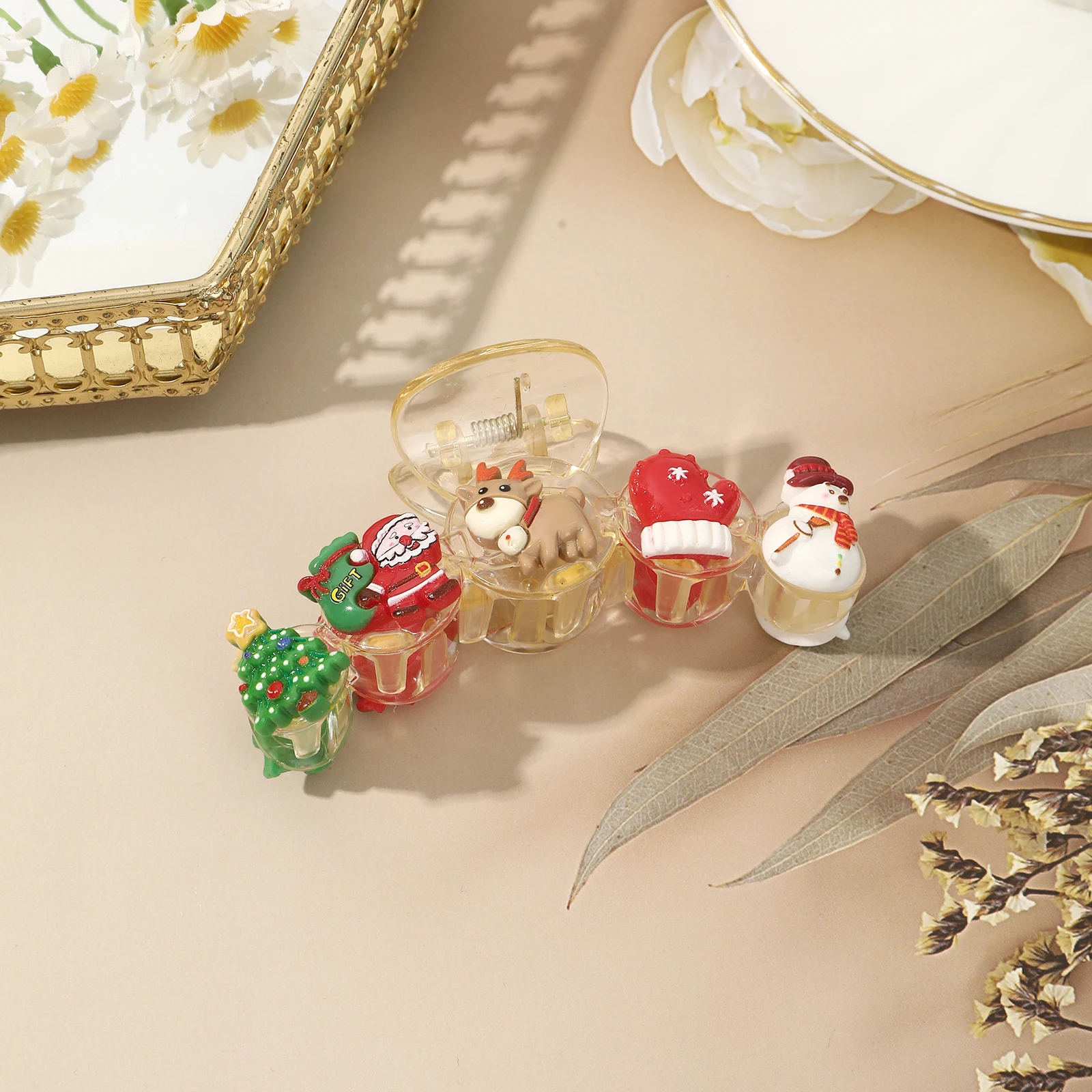 AWAYTR Рождественская акриловая заколка для волос, новая милая заколка для волос, прозрачная заколка в виде когтей акулы, заколки Санта-Клауса, аксессуары для волос