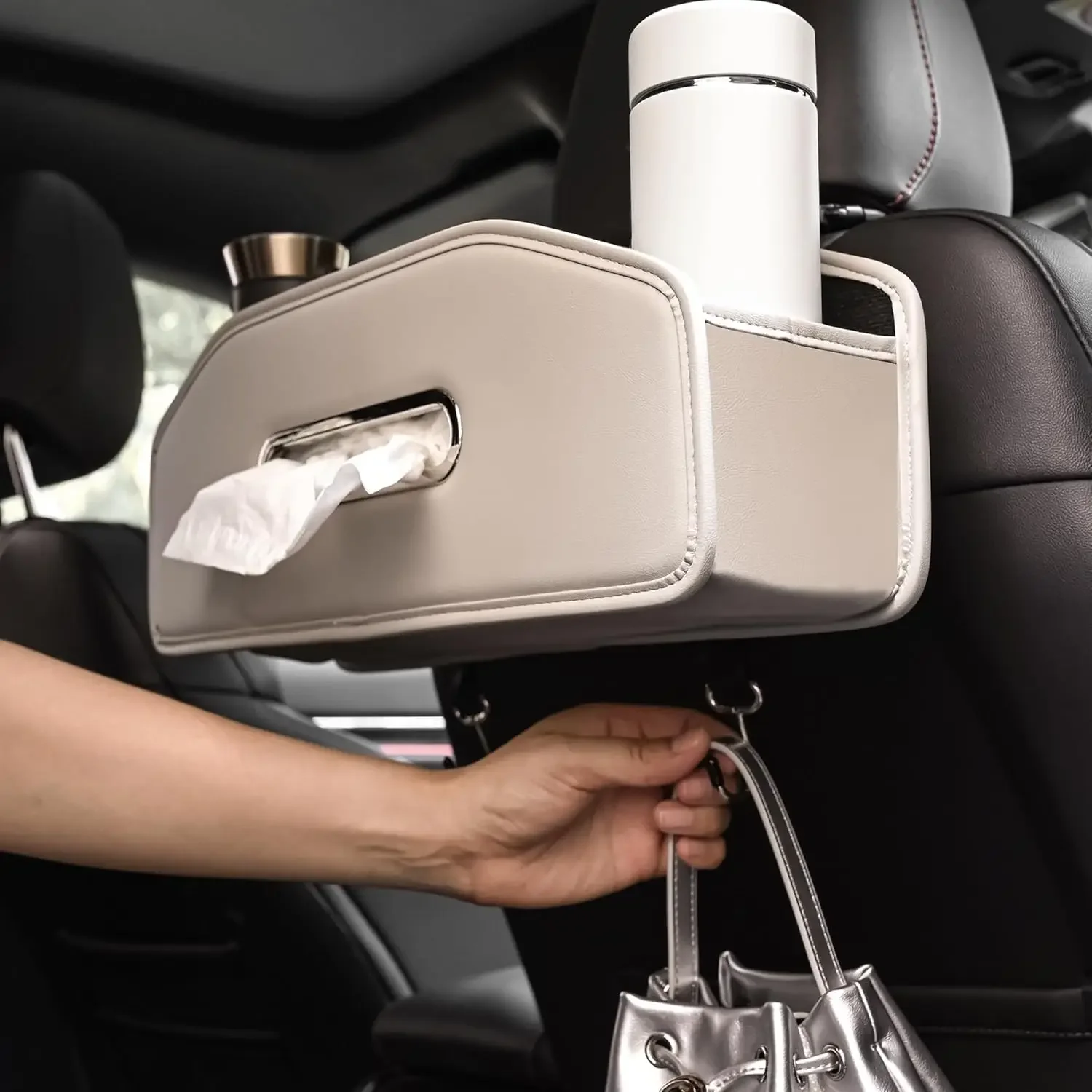 3-in-1 multi-functional, storage box, car seat back storage rack, car paper towel holder and storage box hook