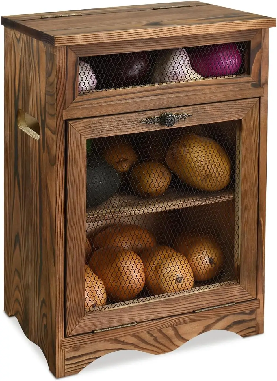 

Free Assemble Wooden Countertop Storage Bin for Potatoes Onions Bread, Rustic Color, 11.8W x 6.8D x 16H