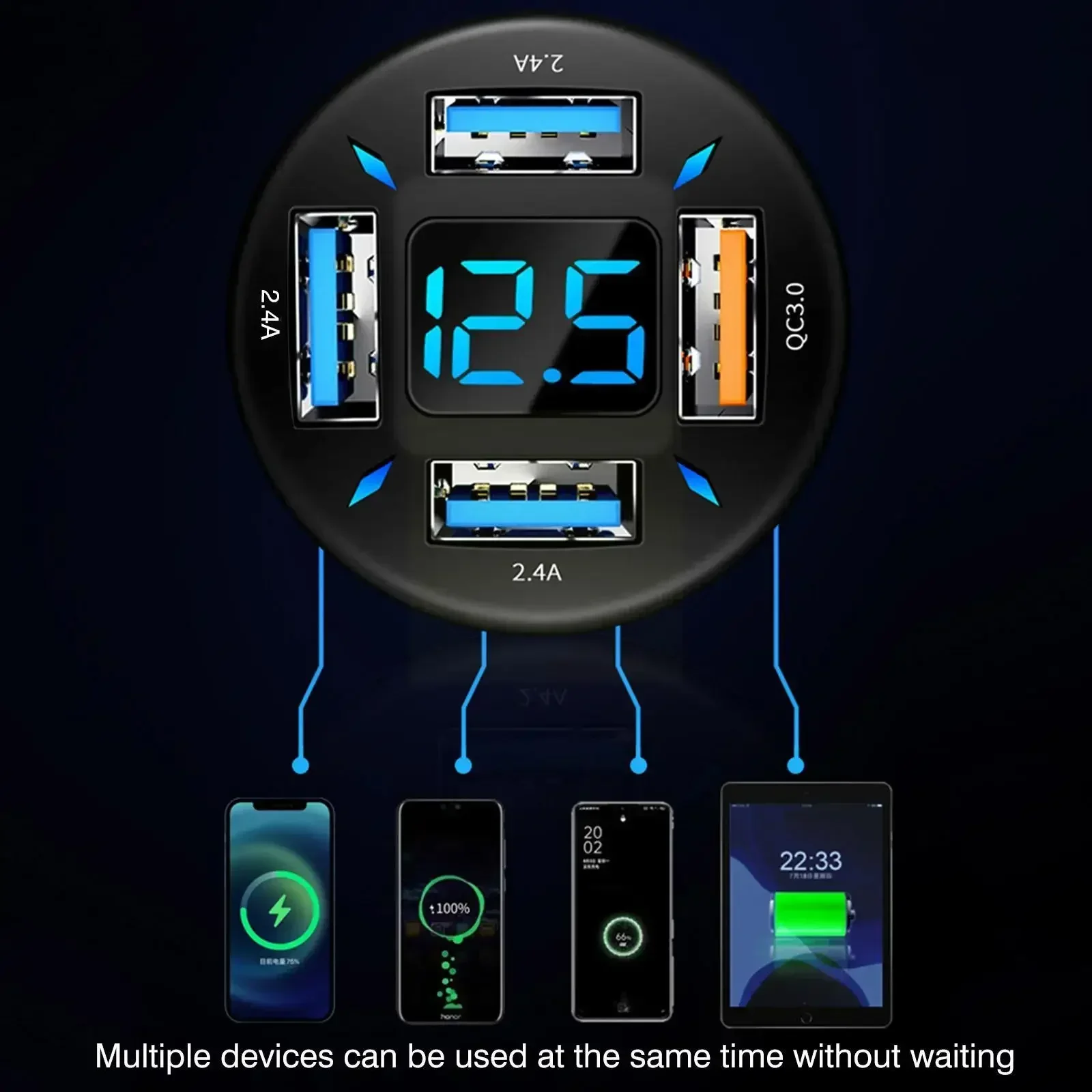 66W 4-Port USB Car Charger - PD QC3.0 Type C Fast Charging Cigarette Lighter Socket Splitter