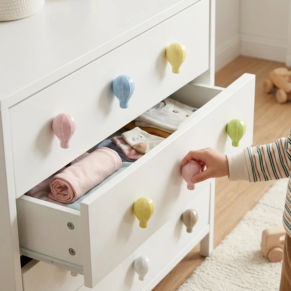 2 Pack Balloon Shaped Ceramic Drawer Knobs Dopamine Color Wall Mount Cabinet Pulls for Bedroom Furniture Wall Decoration