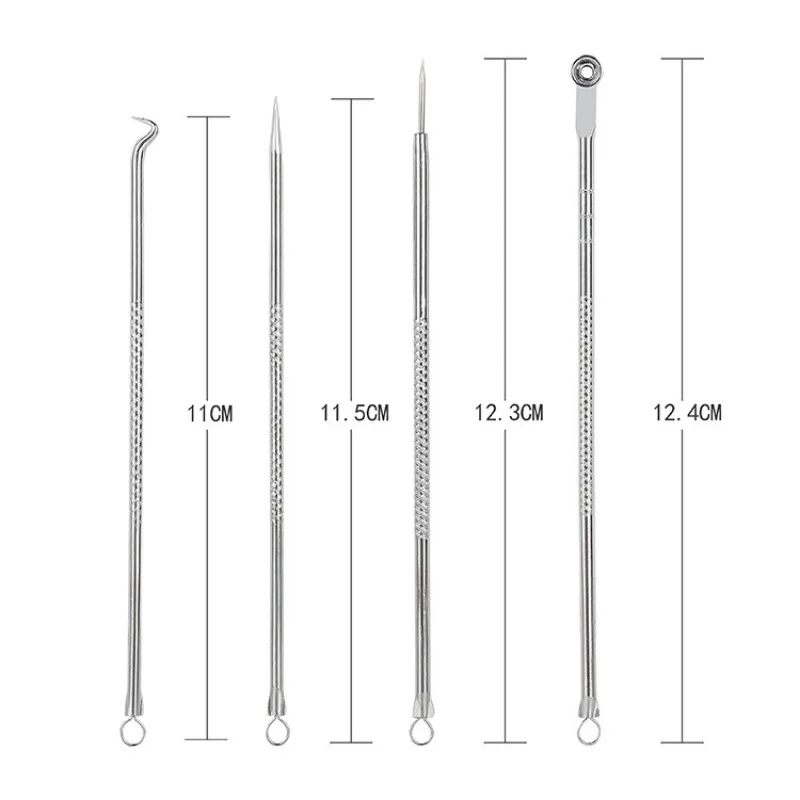 Igła do usuwania trądziku usuń zaskórniki skazy pryszcz zaskórnik 4 sztuk/zestaw dwustronne czyszczenie twarzy ze stali nierdzewnej pielęgnacja skóry