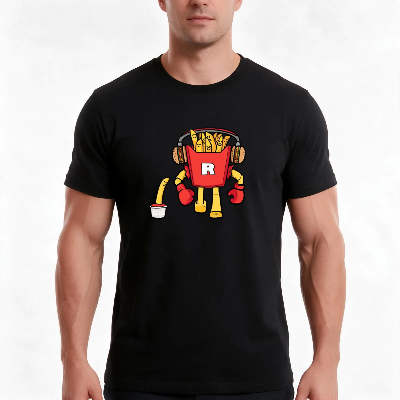 Gang O Fries cartoon T-Shirt, Summer Casual Cotton Tee, Oversized Streetwear Tops, Vintage Graphic Print, Loose Fit Short Sleeve