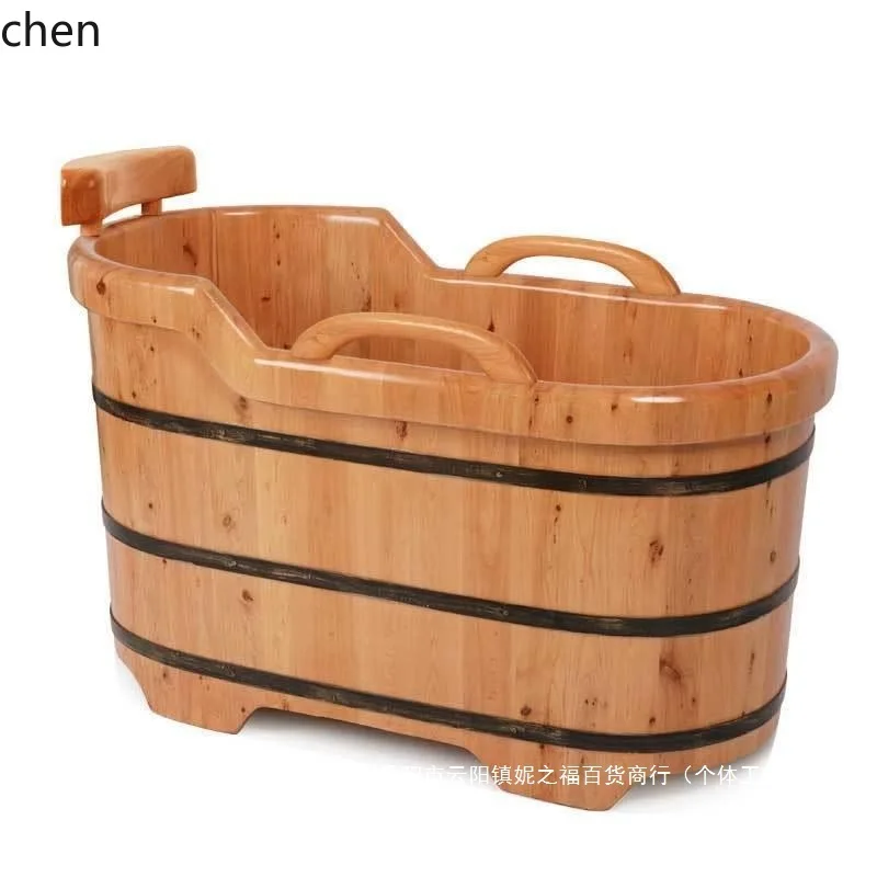 HT Thickened Solid Wood Bathtub for Home Use, Sweat Steaming Adult Bath Tub, Large Bath Bucket
