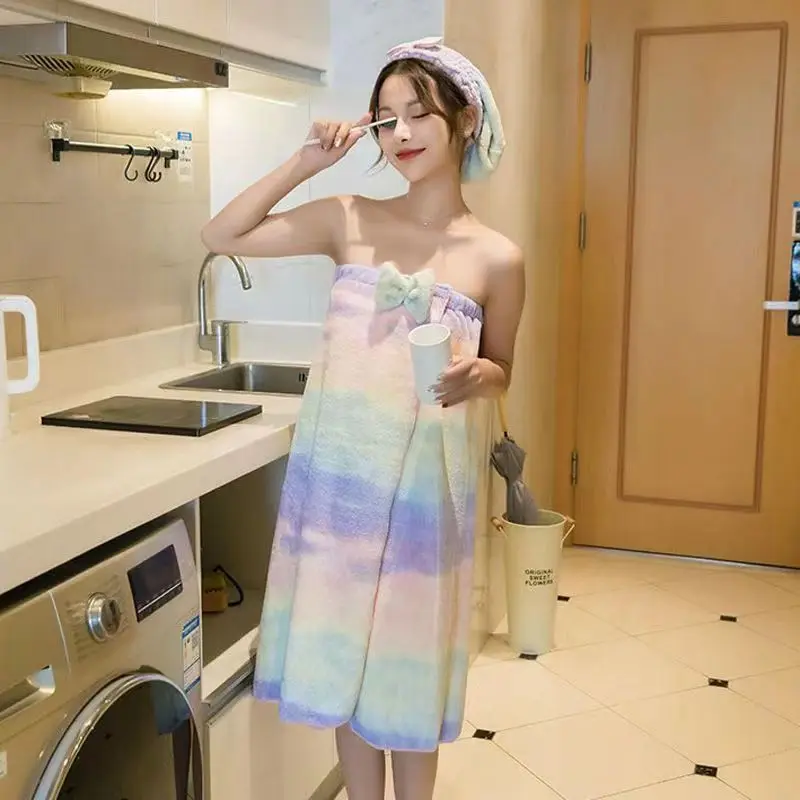 Cotton Bath Towel Wrap Bathrobe Thickened Soft Absorbent Quick Dry Velvet Wearable Plus Towel Hotel Bathing Sleepwear