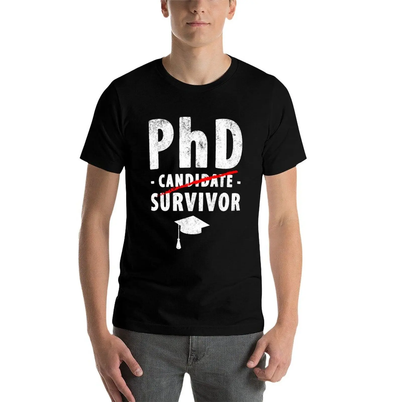 PhD Candidate Survivor - PhD Graduation T-Shirt Gym Exercise Short Sleeve T-Shirt view 3