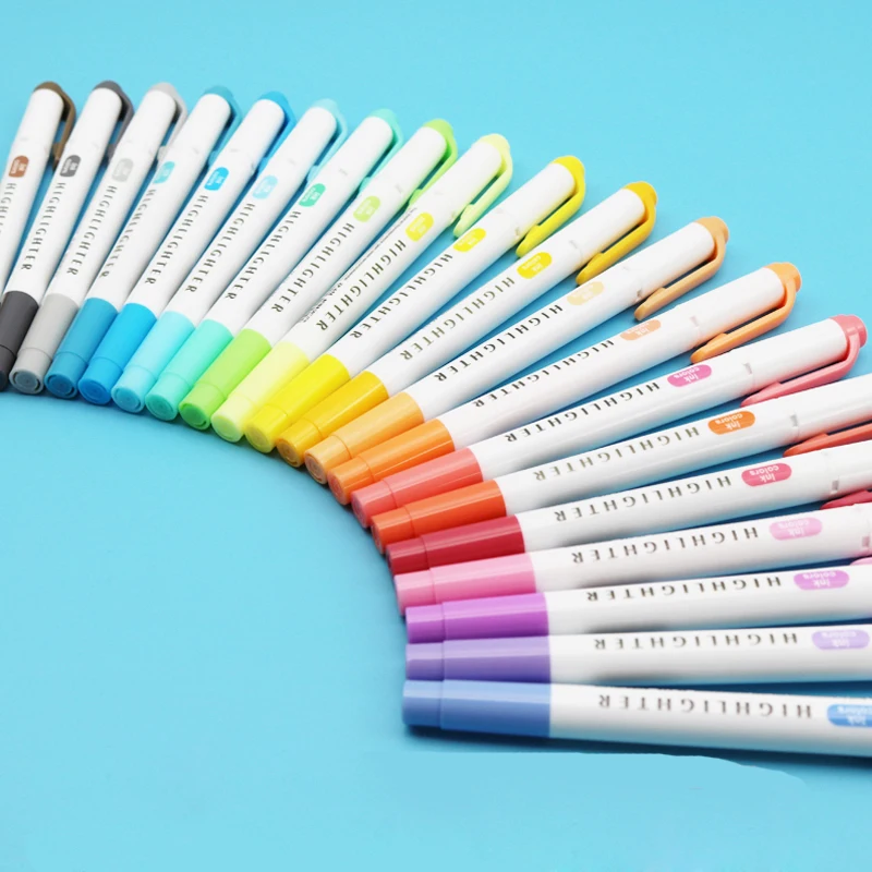 Pastel Highlighter Pens Set Permanent Highlights Marker Destacador Color Dual Tip Stationery Journal Supplies Milkliner