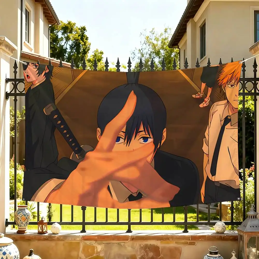 Chainsaw Aki Hayakawa   Flags Wall Hanging Tapestry Outdoor Garage Room Decorative flag Background Blanket