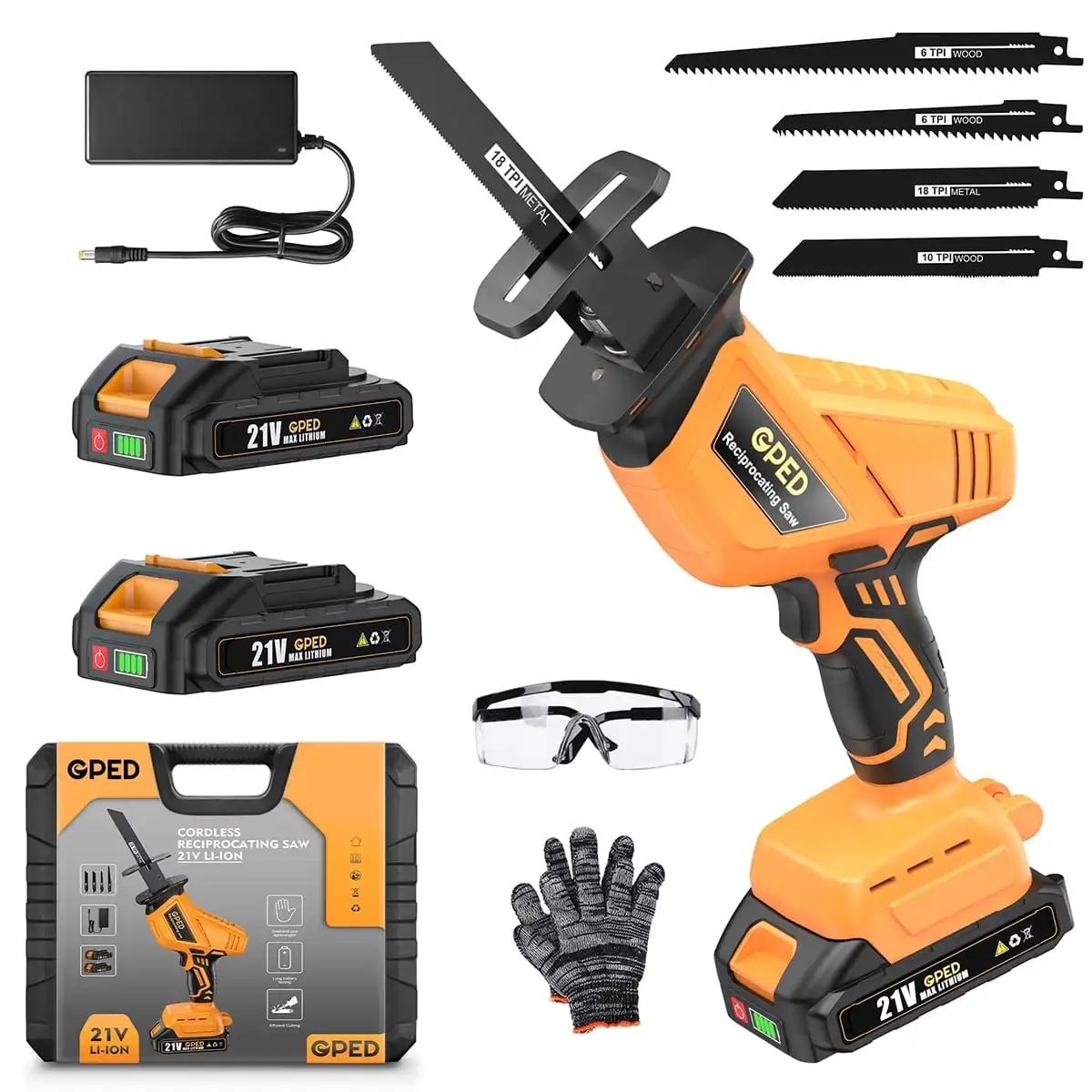 

20V Cordless Reciprocating Saw 0-3000 SPM with 2 x 2.0Ah Battery Tool-free Blade Change, Led Light One-handed Reciprocating Saws