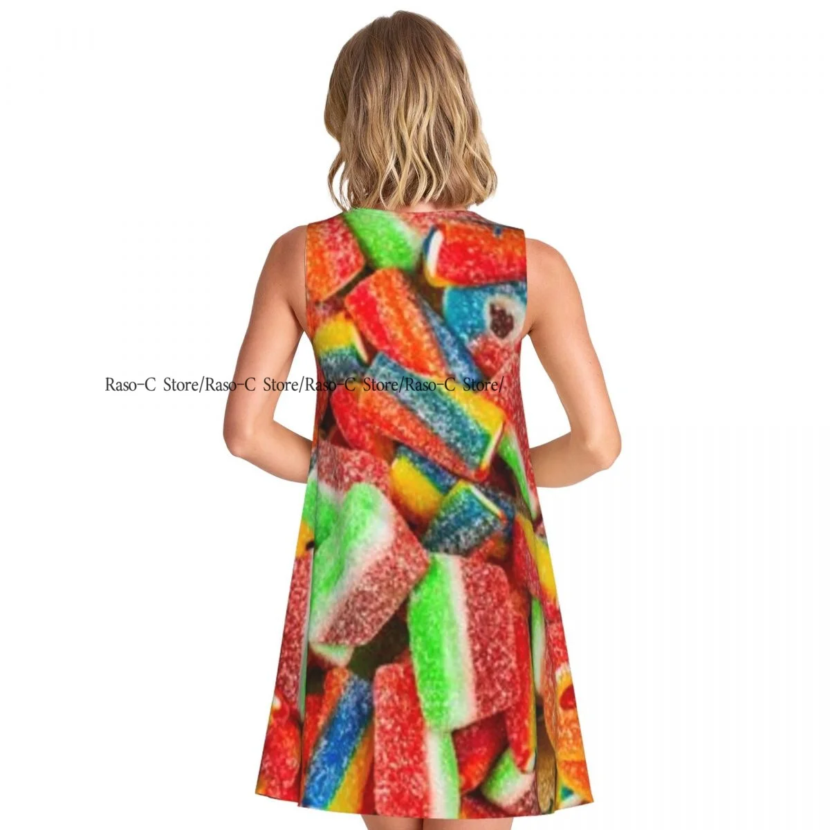 ชุดสตรี Gummy Candies ขนมพื้นหลังฤดูร้อน Casual T เสื้อชายหาด COVER UP Tank Dress