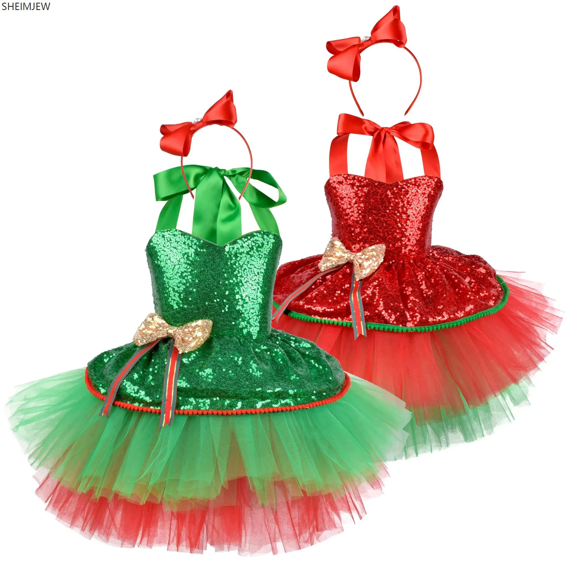 

Cute Children Sequin Fluffy Skirt Girl Christmas Party Gift Role Playing Christmas Tree Ballet Tutu Shiny Princess Stage Costume