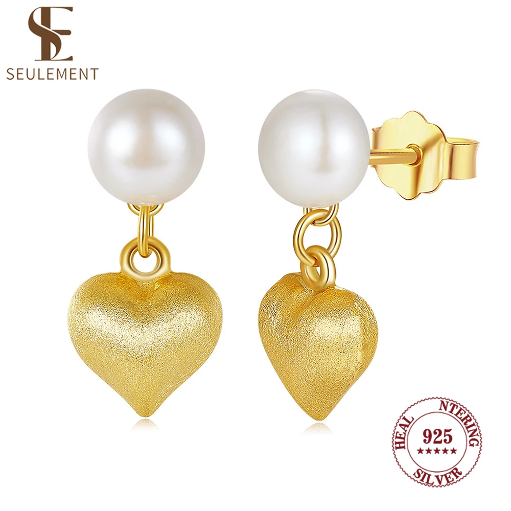 

Seulement Freshwater Pearl 925 Sterling Silver Heart Earrings for Women Retro Gold Earring Jewelry Anniversary Gifts