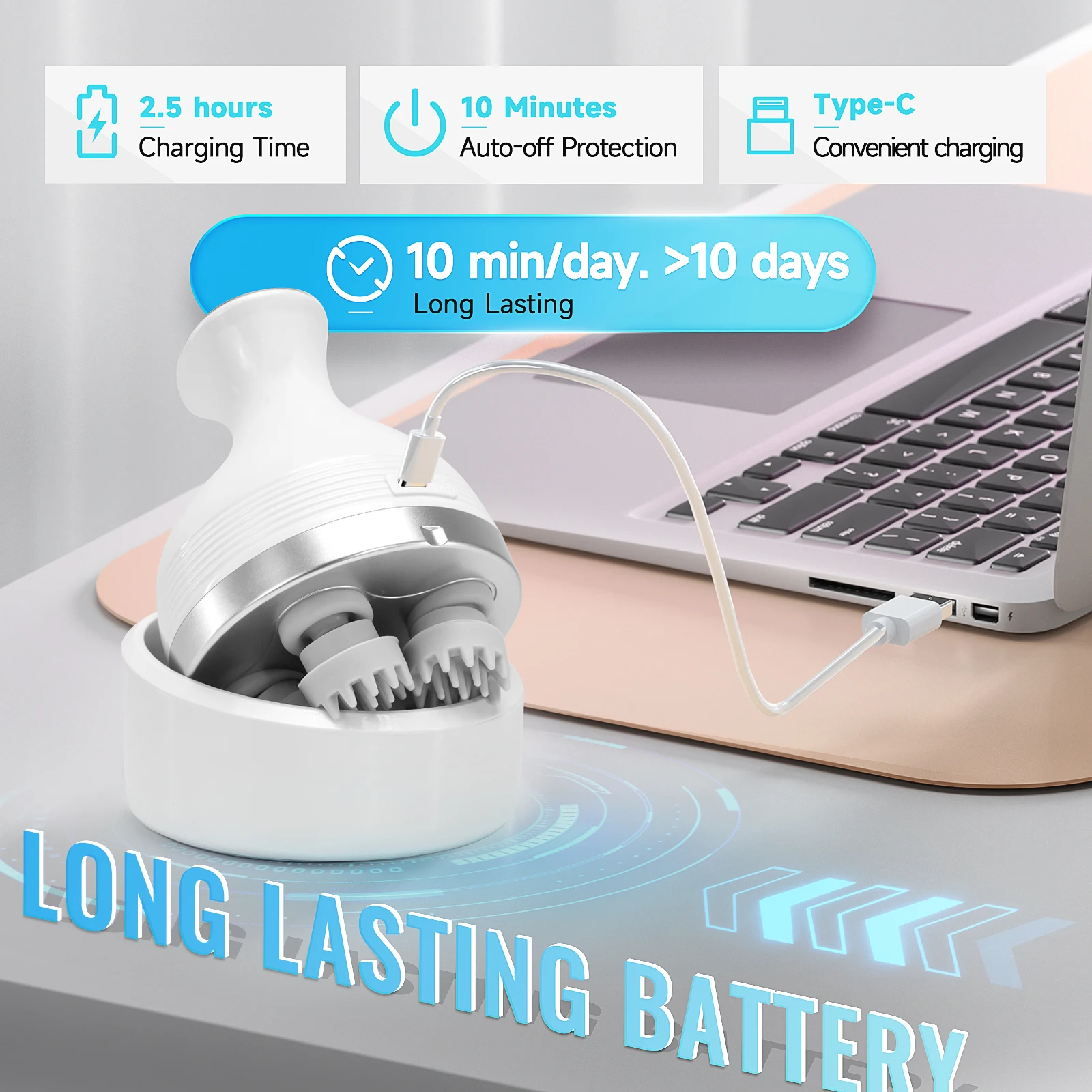 Electric Head Scalp Massager Body Massage Neck Deep Tissue 4 Kneading for Hair Growth Wireless Stress Relax and Cat Pet Claw