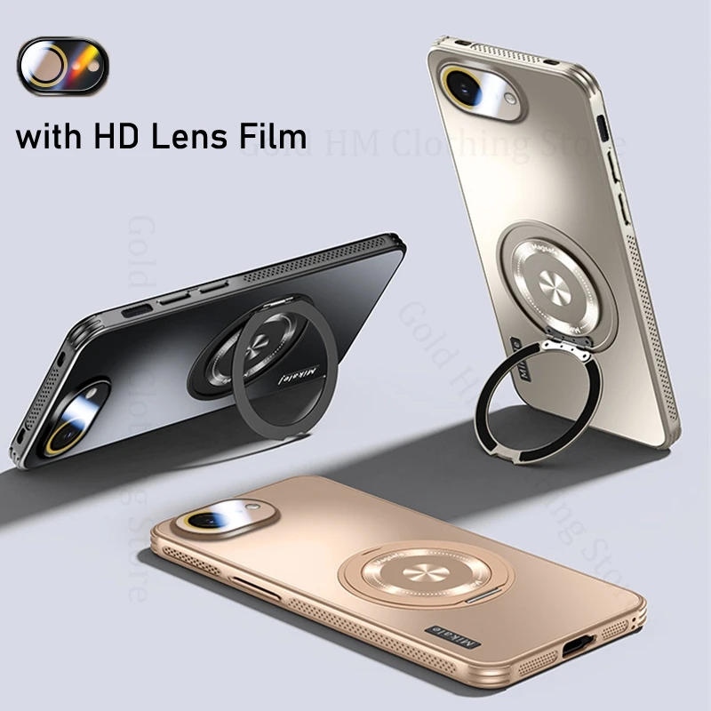 

HD Lens Film For Magsafe Case For iPhone 16e 16 Pro Max 360° Ring Kickstand Wireless Charger Cover For Apple 15 14 13 12 Pro Max