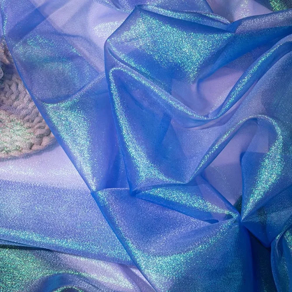 

Creative Colorful Laser Organza Fabric 100*150cm Silk Cloth Fabric Gradient Color DIY Material Stage Background