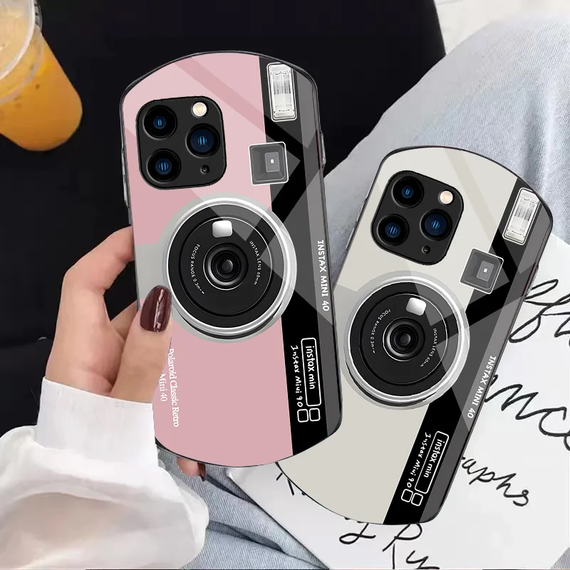 

Ancient Camera Rose Purple For Iphone 11 12 13 14 15 Pro Max Plus Mini 7 8 Se 2020 X Xs Xr Elliptical Tempered Glass Phone Case