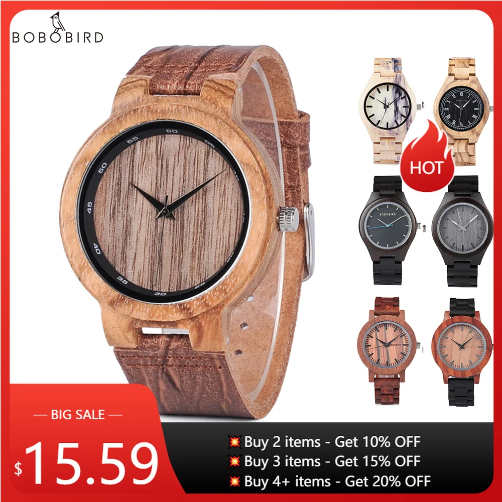 BOBO BIRD Wood Watch for Men Natural Wooden Watches with Genuien Leather Lightweight Quartz Men Wristwatch LowPrice Watch Custom