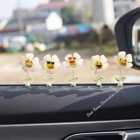 Cartoon Resin Sunflower Model Car Center Console Decor Cute Funny Car Ornaments Auto Interior Dashboard Accessories