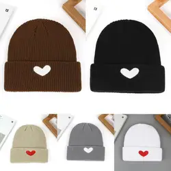 Winter Hats For Women Men Unisex Skull Cap Heart Pattern Solid Color Cold proof Beanie Cap Korean style Keep Warm Melon Hat New