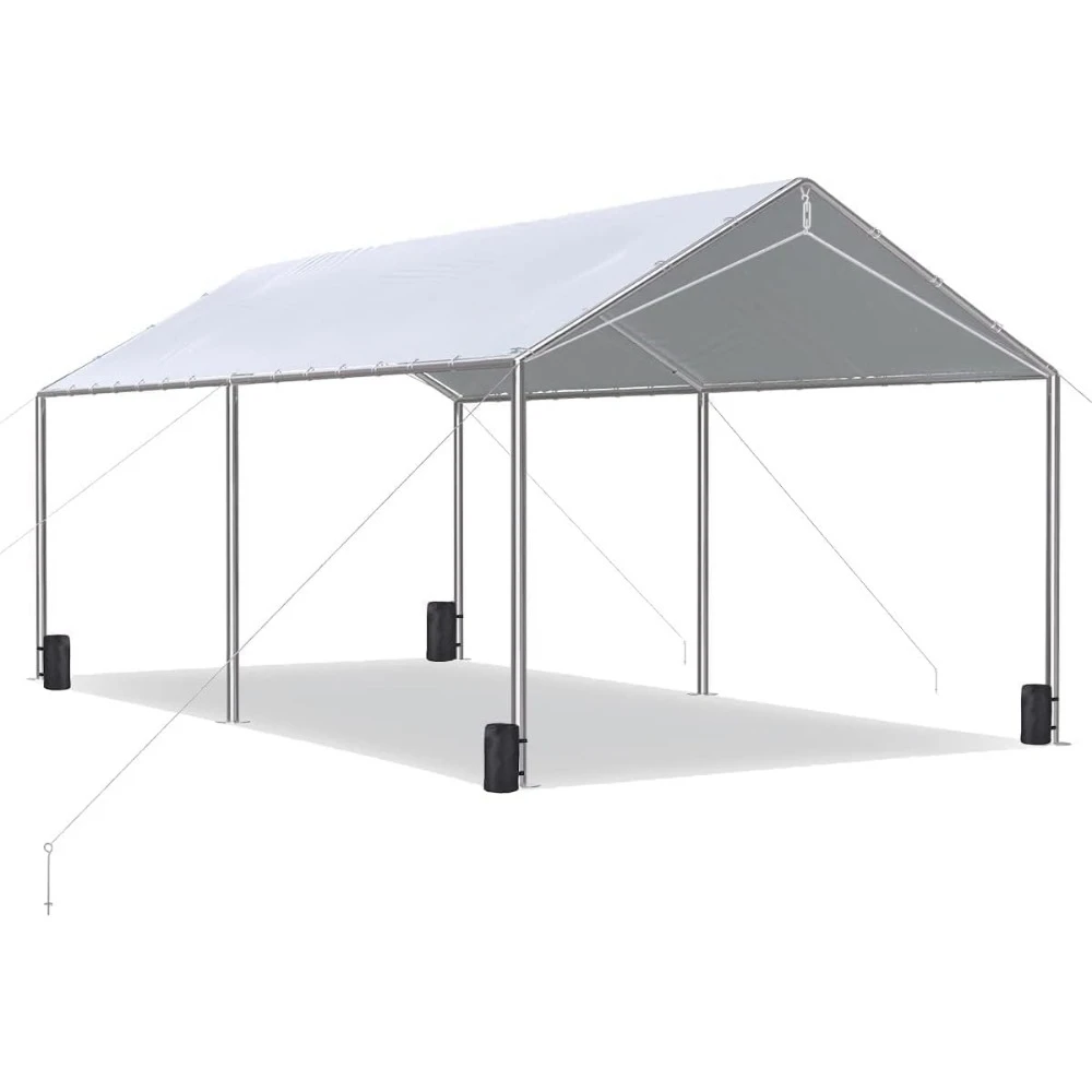 10x20 ft Heavy Duty Car Canopy Galvanized Frame Carport Outdoor Party Tent Boat Shelter with 3 Reinforced Steel Cables