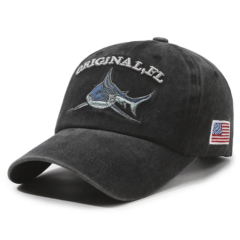 2026 New High Quality Wash Cotton America Flag Shark Men's Baseball Cap Women Snapback Hats For Men Bone Hip Hop Dad Hat Gorras