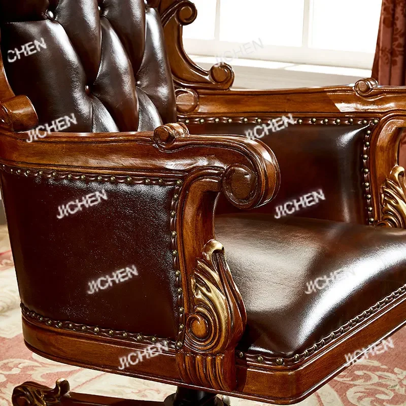 

XHX Европейский вращающийся стул из массива дерева, американский кожаный стул для подъема босса, офисный стул для руководителей, президентский книжный стул C