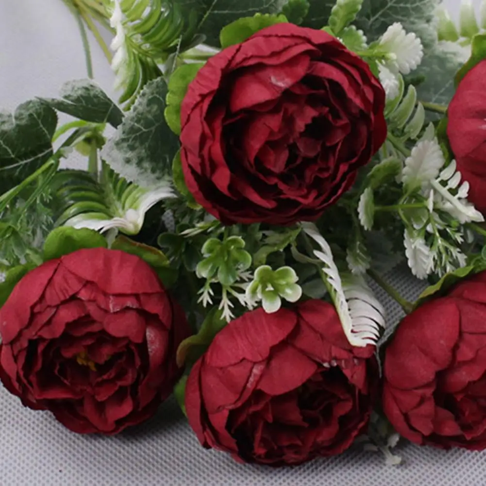 6 Forks Artificial Flower No-Fading No Withering Not Need to Water Realistic Decorative Simulation Peony Flowers for Wedding